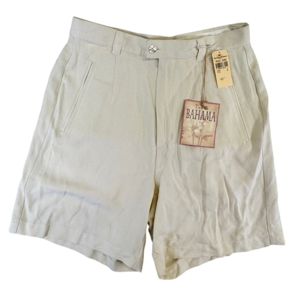 NWT Tommy Bahama Lucky Penny Silk Herringbone Shorts Blonde Beige Womens 8